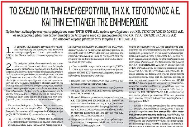 Σε πτώχευση η Χ.Κ. Τεγόπουλος