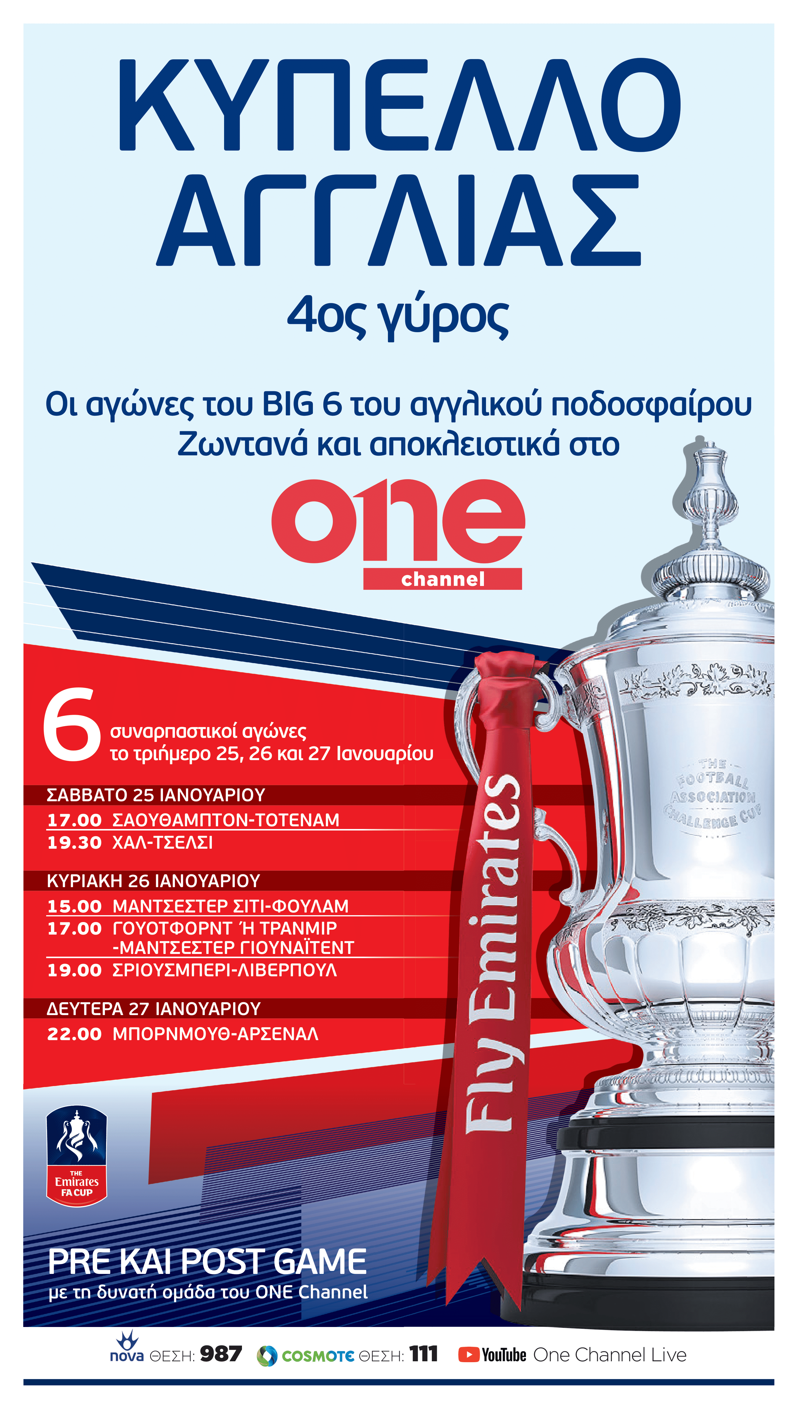 Οι Big 6 του Αγγλικού ποδοσφαίρου προσφέρουν γκολ και θέαμα ζωντανά και αποκλειστικά στο ONE Channel