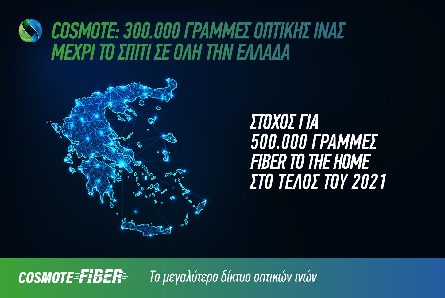 COSMOTE: Πέτυχε τον  στόχο των 300.000 γραμμών Fiber to the Home σε όλη την Ελλάδα