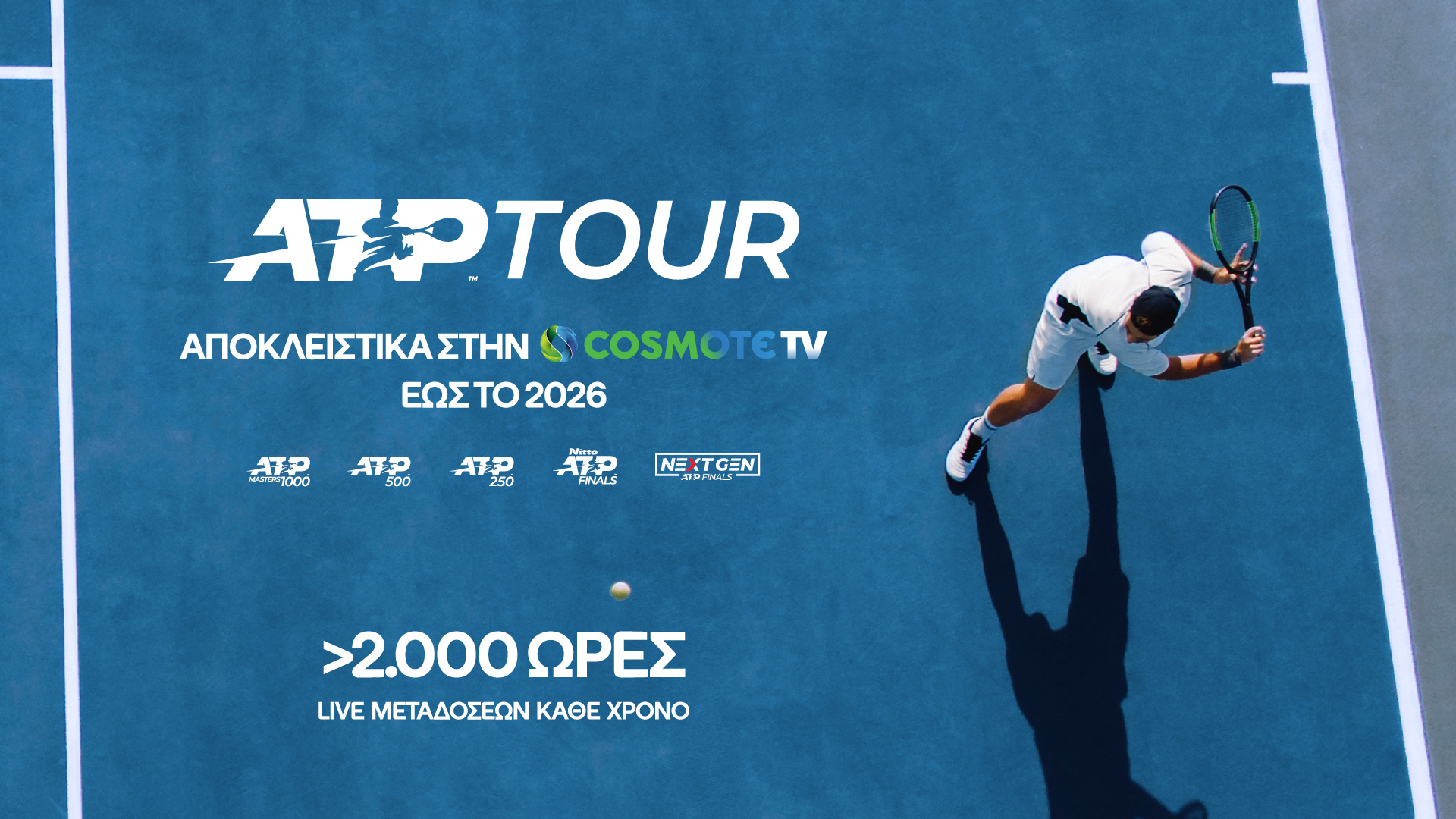 Οι κορυφαίες διοργανώσεις τένις του ATP Tour αποκλειστικά στην COSMOTE TV έως και το 2026