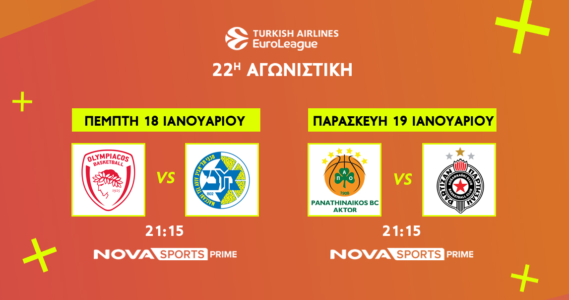 Ολυμπιακός – Μακάμπι Τελ Αβιβ, Παναθηναϊκός AKTOR – Παρτίζαν, EuroCup με Άρη, NCAA και The Skweek show by Tony Parker στο Novasports!