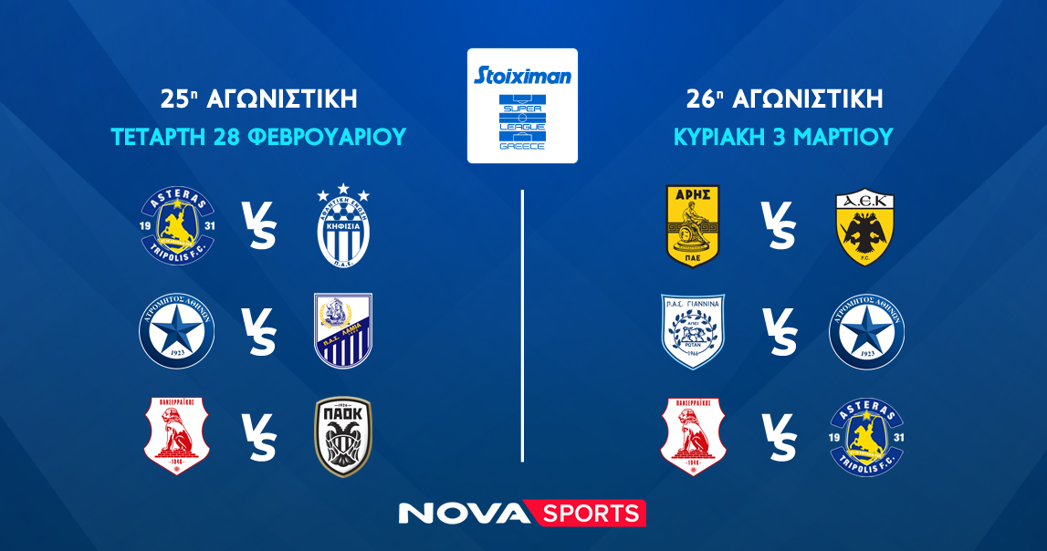 Novasports: Πανδαισία με διπλή Super League, Πανσερραϊκός – ΠΑΟΚ, Άρης – ΑΕΚ και αυλαία κανονικής σεζόν, το ντέρμπι του Μάντσεστερ, Σίτι – Γιουνάιτεντ και Αϊντχόφεν – Φέγενορντ!