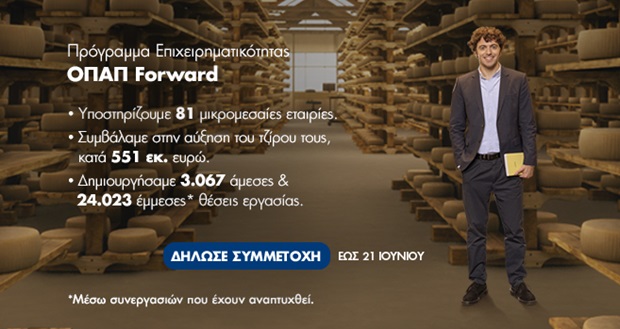 Έως τις 21 Ιουνίου οι αιτήσεις συμμετοχής στο ΟΠΑΠ Forward – Ο 7ος κύκλος του προγράμματος υποδέχεται νέες μικρομεσαίες επιχειρήσεις