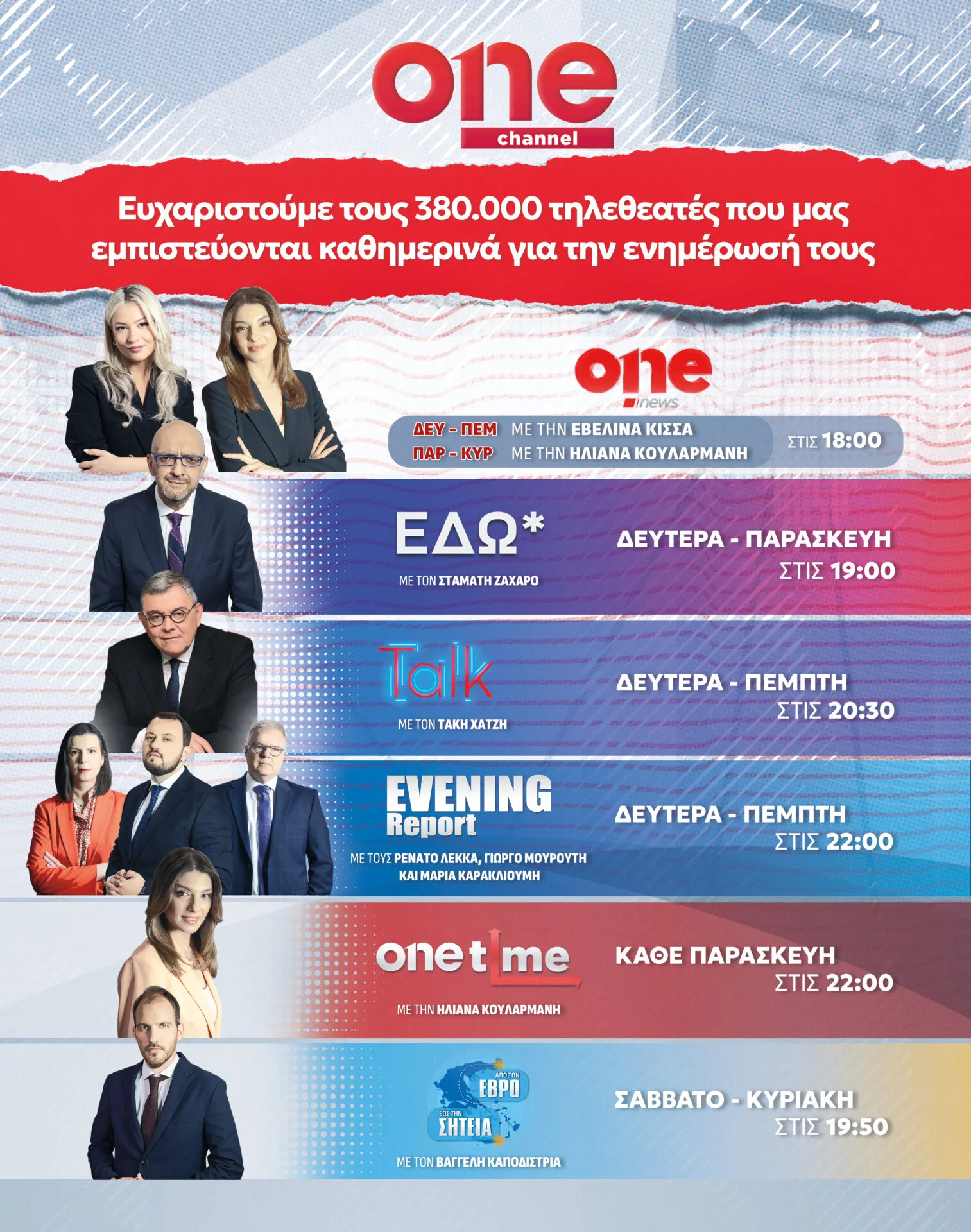 One Channel: Ευχαριστούμε τους 380.000 τηλεθεατές που μας εμπιστεύονται καθημερινά για την ενημέρωσή τους