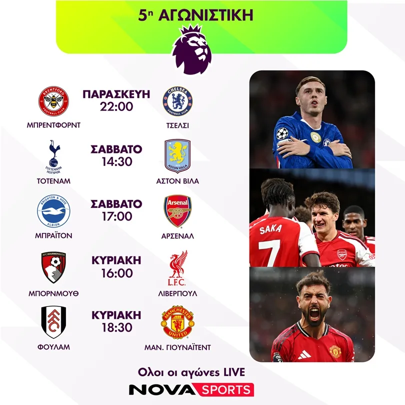 Nova: Καλαμάτα – Παναθηναϊκός, Λεβαδειακός – Ολυμπιακός, Άρης – Ηρακλής, Premier League, Bundesliga, Coppa Italia, πρεμιέρα «Monday Fan Club» και σέντρα στην UEFA Europa League Phase στα κανάλια Novasports & Magenta Sport!